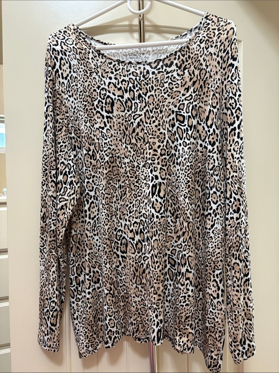 Chico's Tops - Chico's Beige and Black Leopard-Print Long Sleeve Top
